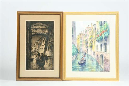 Appraisal: TWO FRAMED VENETIAN PICTURES Etching by Albany E Howarth h