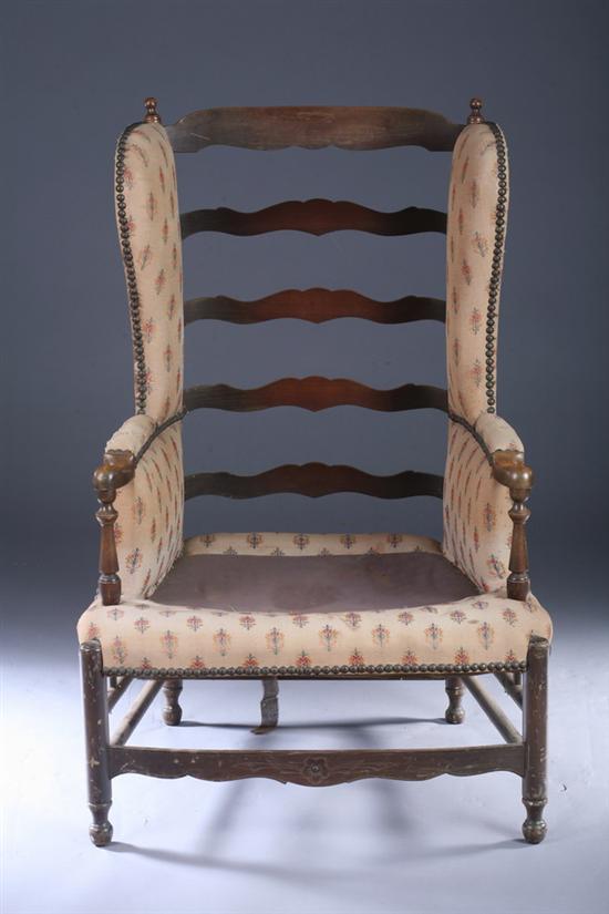 Appraisal: FRENCH COUNTRY STYLE LADDER-BACK BERGERE Early th century with nailed