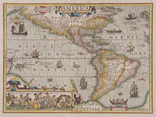 Appraisal: HONDIUS JOCODUS America Double-page engraved map x mm wide margins