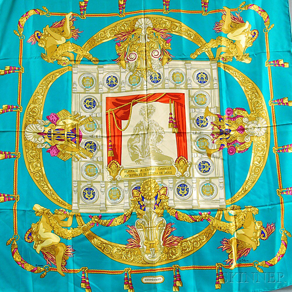 Appraisal: Hermes Hommage a Charles Garnier Silk Scarf depicting the architect