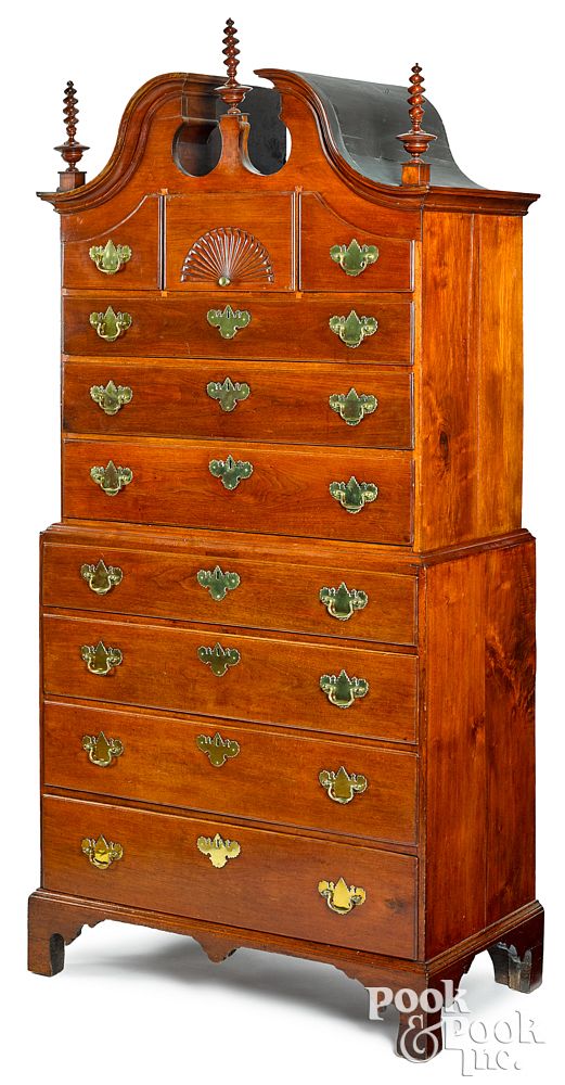 Appraisal: Connecticut Chippendale bonnet top chest on chest Connecticut Chippendale walnut