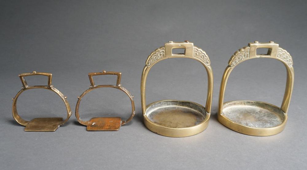 Appraisal: PAIR MONGOLIAN BRASS STIRRUPS AND PAIR CHINESE BRASS STIRRUPS IN