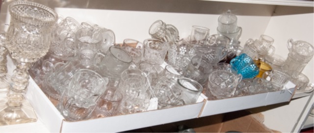 Appraisal: Large shelf lot of assorted glass cups pressed glass cut