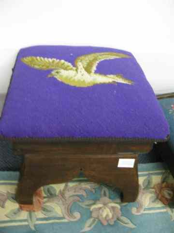 Appraisal: Antique Footstool needlepoint top with bird