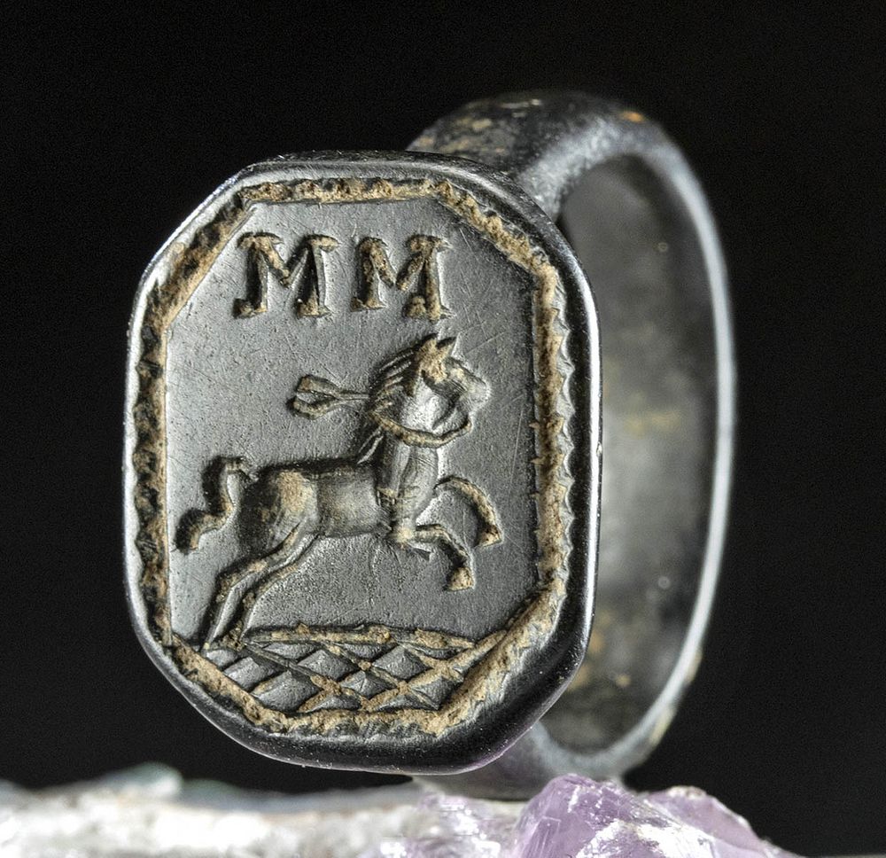 Appraisal: th C English Leaded Brass Ring w Rearing Horse Northern