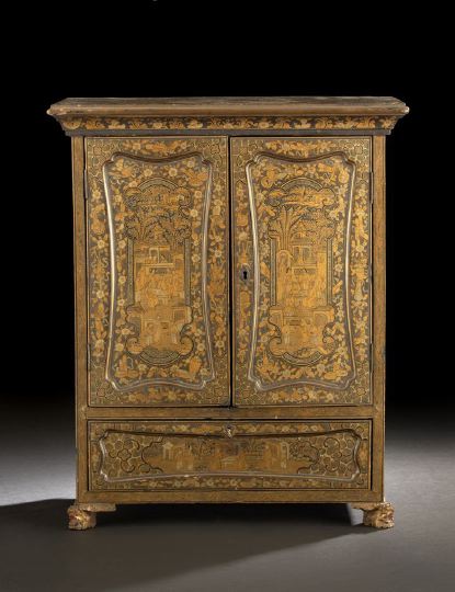 Appraisal: Rare and Unusual Chinese Export Black-Lacquered Miniature Two-Door Cabinet second