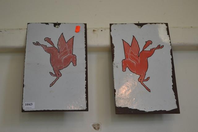 Appraisal: TWO VINTAGE ENAMEL MOBIL SIGNS