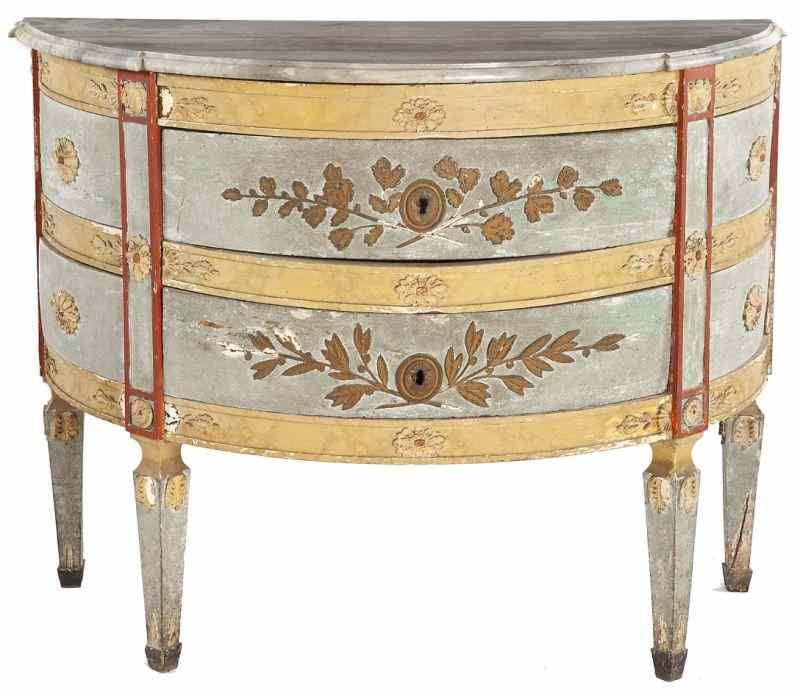 Appraisal: Italian Painted and Carved Marble Top Commodelate th century demi-lune