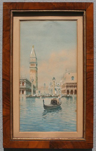 Appraisal: VENETIAN CANAL SCENE ST MARKS SQUARE WITH GONDOLIER Watercolor heightened