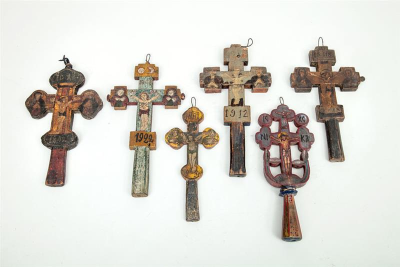 Appraisal: Assorted Group of Twelve Romanian Painted Wood Crosses Early to