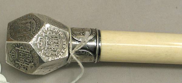 Appraisal: A silver and bone walking stick of Spanish Colonial interest