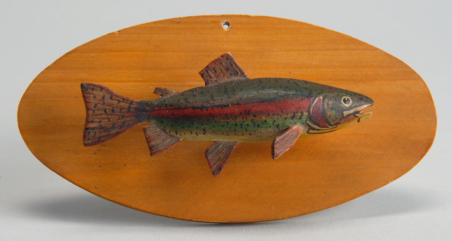 Appraisal: MINIATURE CARVED WOOD RAINBOW TROUT Early th CenturyBy Charles Lawrence