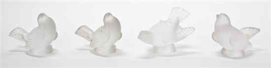 Appraisal: Four Lalique Molded and Frosted Glass Sparrows comprising three with