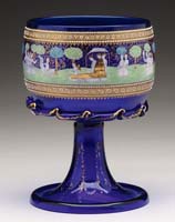 Appraisal: AUSTRIAN ENAMELED CHALICE Cobalt blue glass with an enameled band