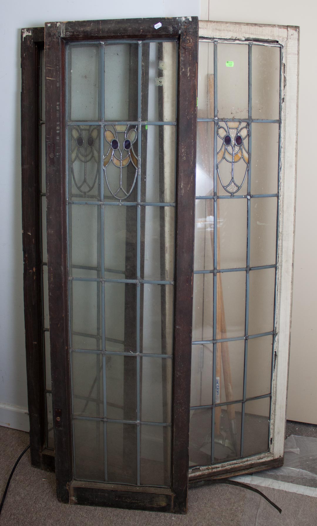 Appraisal: Three leaded glass panels