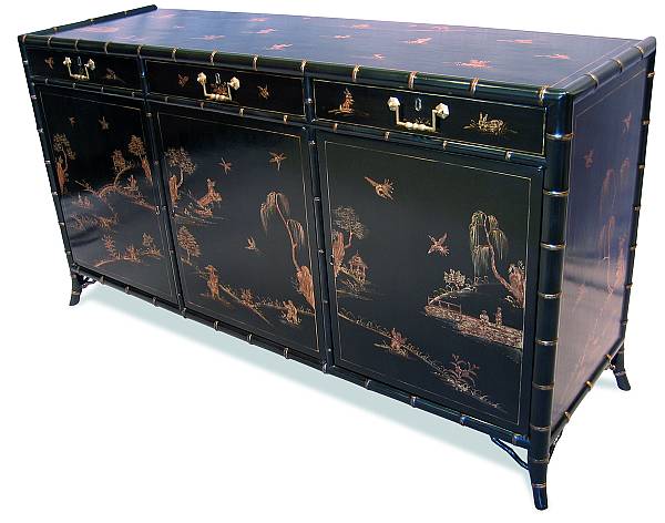 Appraisal: A George III style black lacquered side cabinet The rectangular