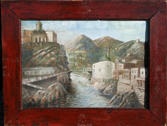 Appraisal: EARLY RUSSIAN CITY SCENE WITH RIVER Oil Canvas '' x