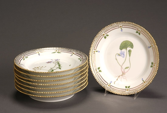 Appraisal: Eight Royal Copenhagen 'Flora Danica' Salad Plates Seven Dated One