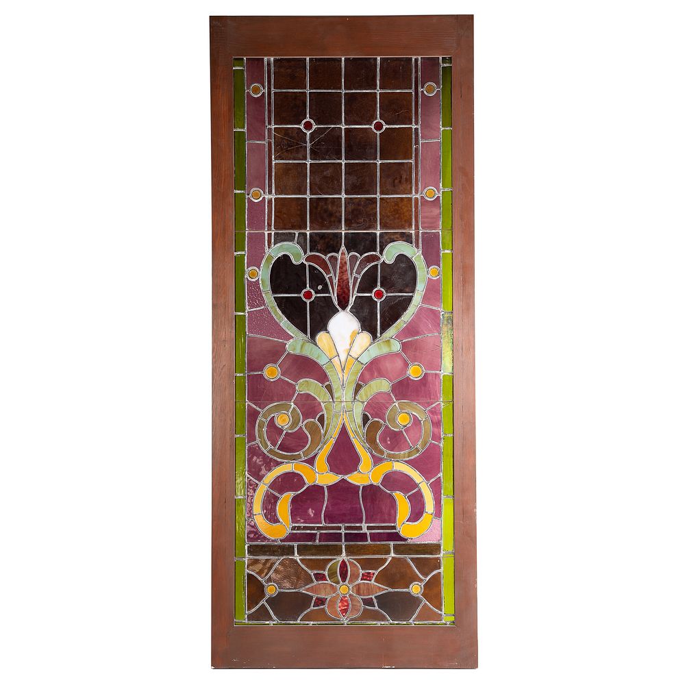 Appraisal: Large American Arts Crafts Leaded Glass Panel With floral design