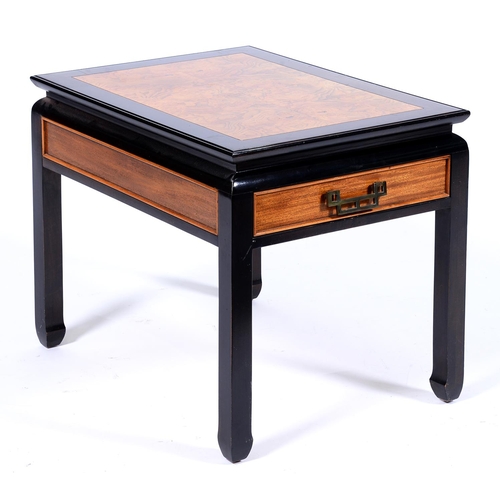 Appraisal: A Chinese style burr elm and ebonised coffee table c