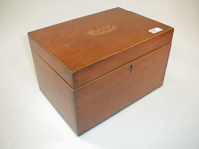 Appraisal: An early thC mahogany box with oval shell inlay