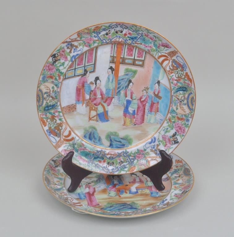 Appraisal: Pair Chinese Porcelain Rose Mandarin Plates enameled with scenes of