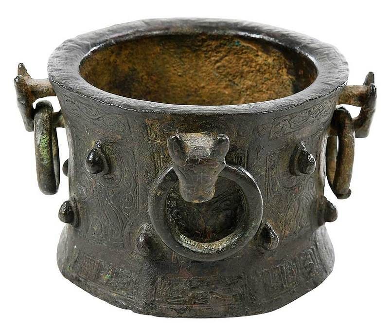 Appraisal: Early Seljuk Bronze Mortar possibly th century Seljuk Empire cylindrical