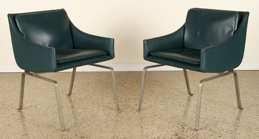 Appraisal: PAIR LEATHER STEEL CHAIRS POSSIBLY POUL KJAERHOLM A rare pair