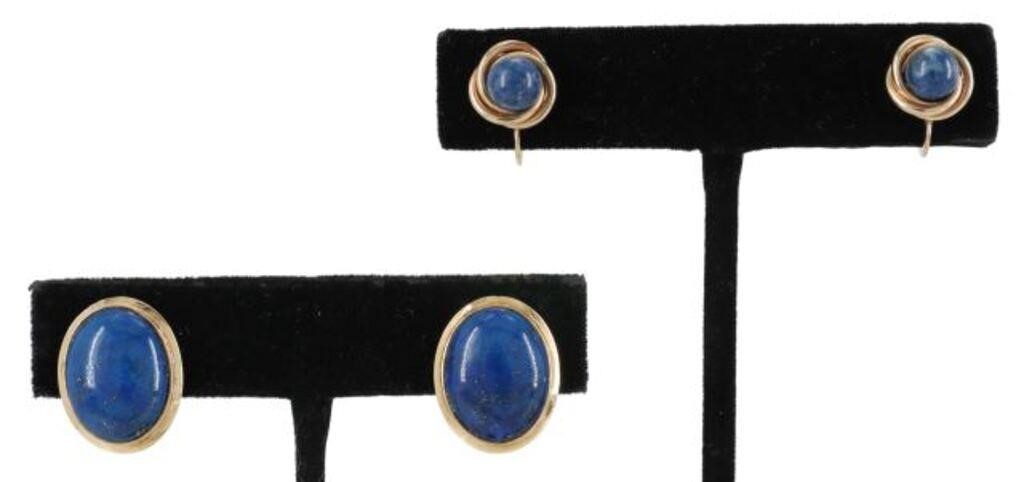 Appraisal: PAIRS ESTATE KT YELLOW GOLD LAPIS EARRINGS lot of pairs