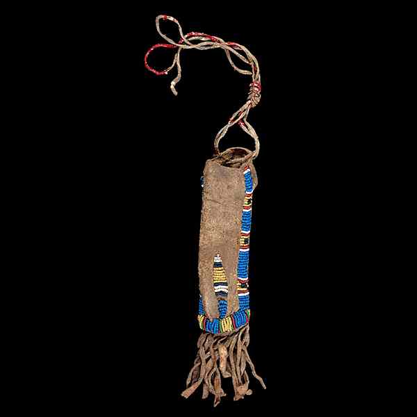 Appraisal: Northern Plains Beaded and Quilled Hide Pouch sinew-sewn and beaded