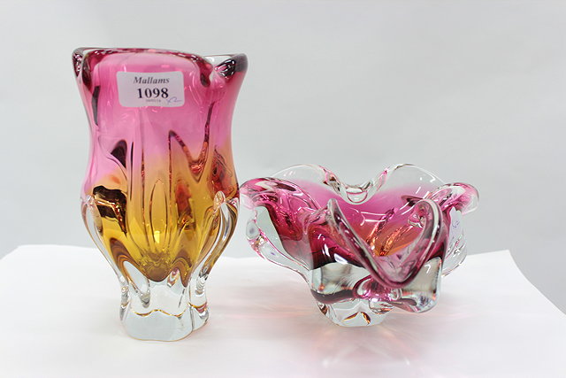 Appraisal: A PINK AND YELLOW MURANO GLASS VASE together with a