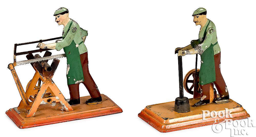 Appraisal: Two Bing workmen steam toy accessories Two Bing painted tin