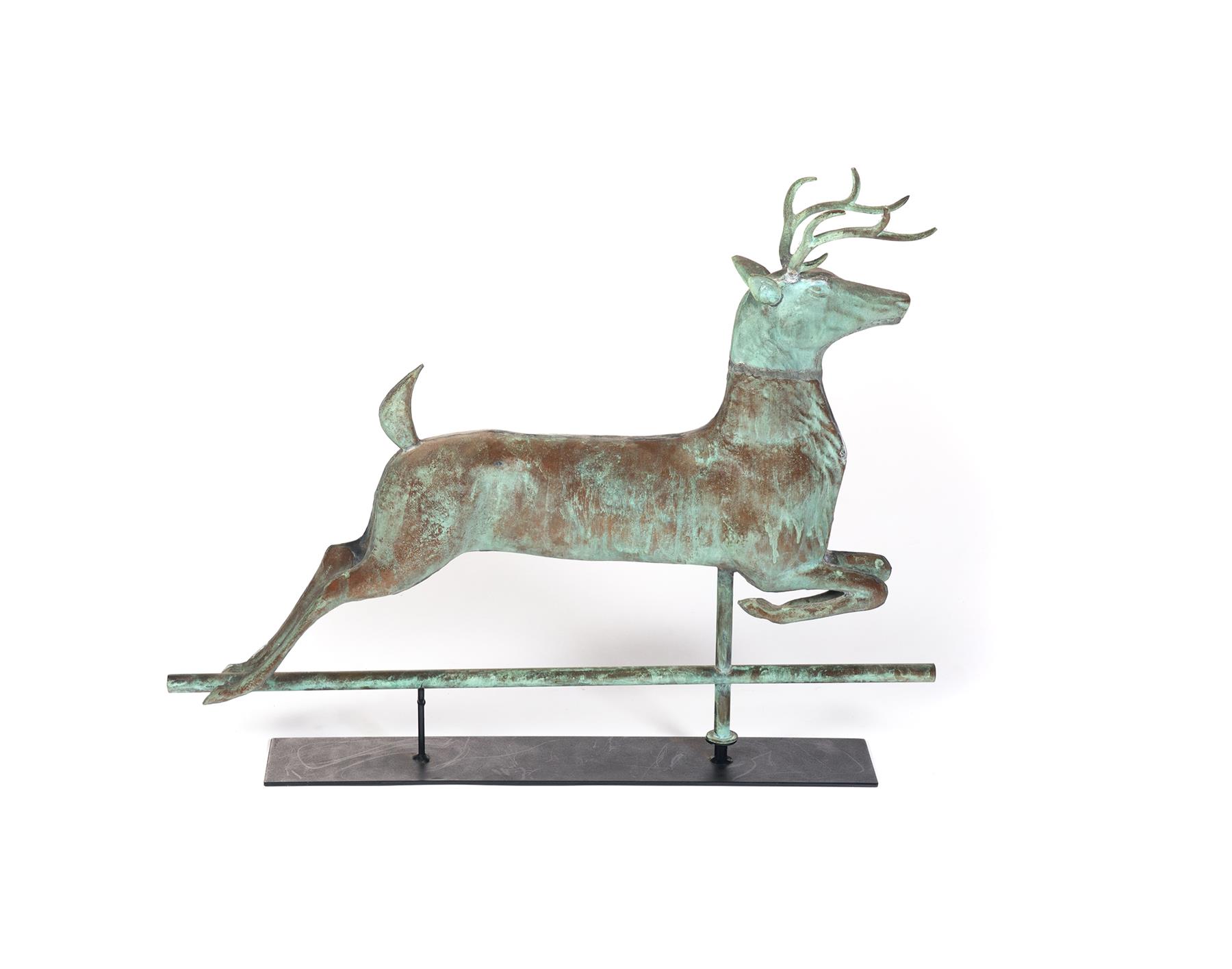 Appraisal: AMERICAN LEAPING STAG WEATHERVANE Late th century Full-bodied copper stag