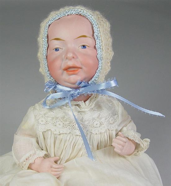 Appraisal: German All-Bisque Character Baby Character with blue painted eyes stroked