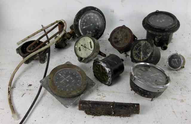 Appraisal: A box of gauges and instruments including some from aeroplanes