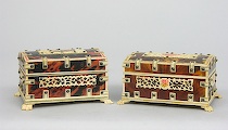 Appraisal: A Pair of His Hers Tortoise Bone Carved Chests Chinese