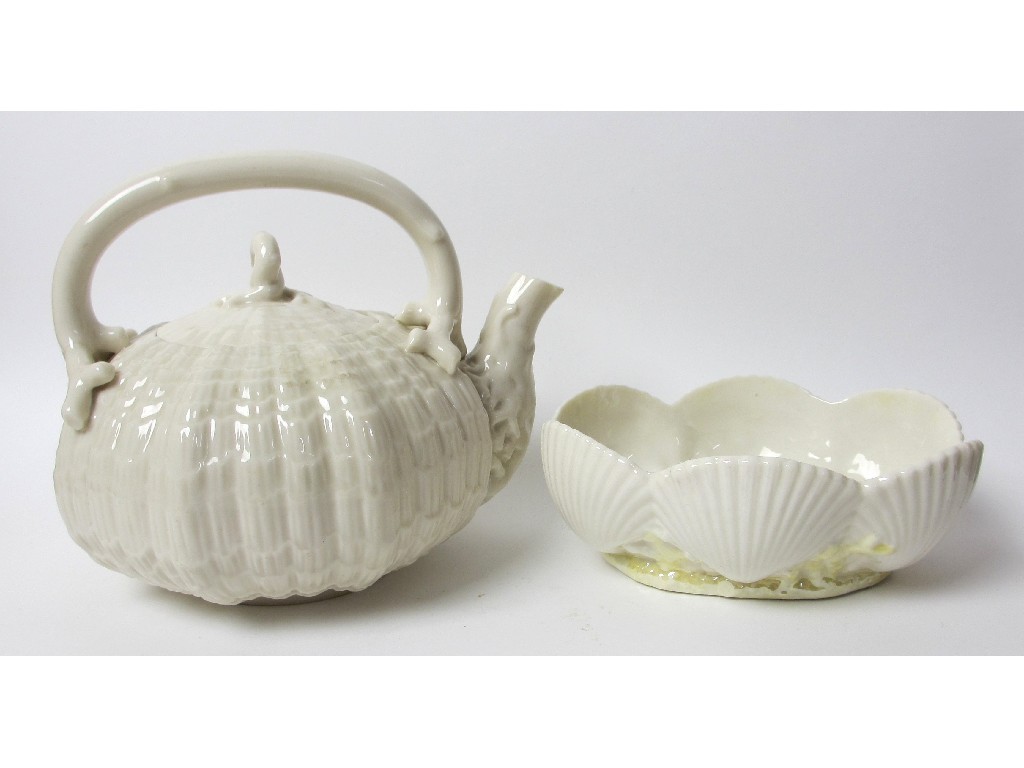 Appraisal: A Belleek shell teapot black printed mark cm wide and