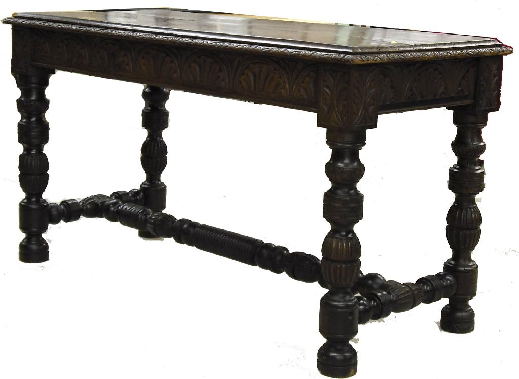 Appraisal: Antique oak refectory table the rectangular deep moulded top over