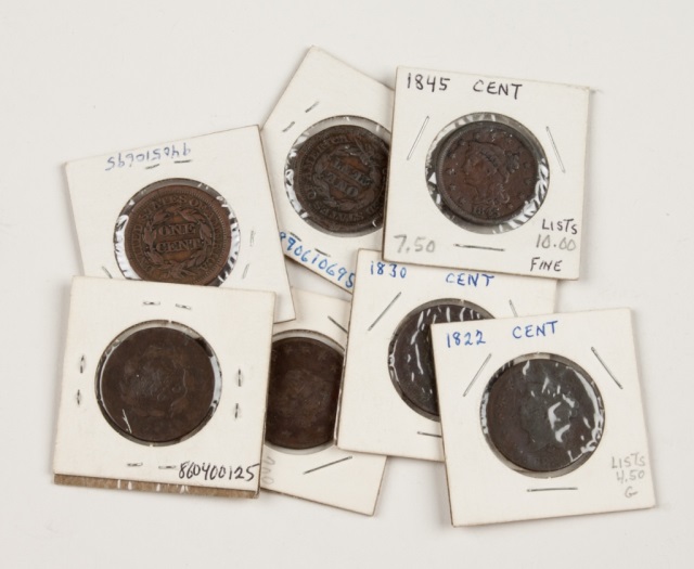 Appraisal: Seven United States copper large cents comprising and one with