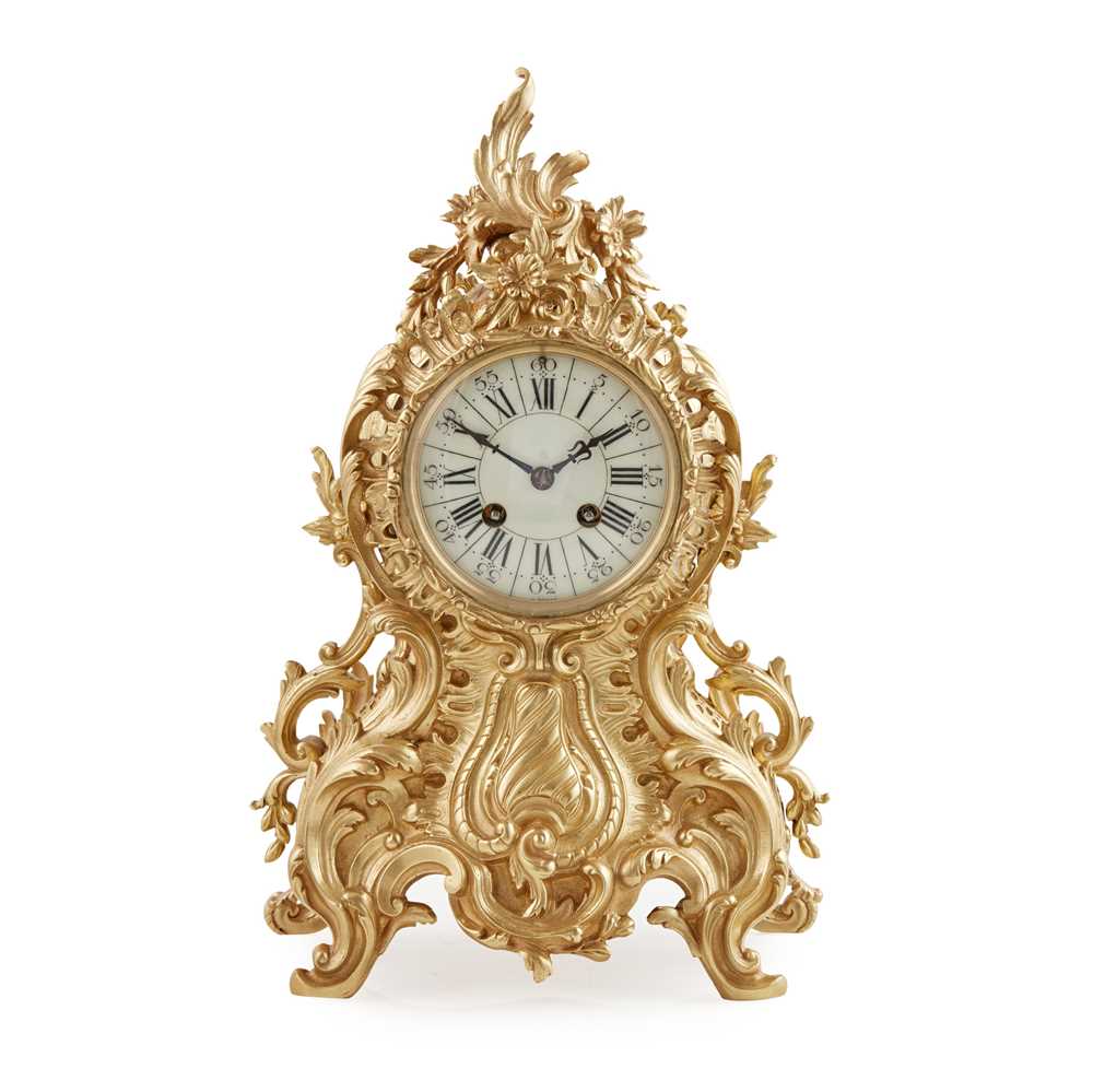 Appraisal: FRENCH ROCOCO REVIVAL GILT METAL MANTEL CLOCK LATE TH CENTURY