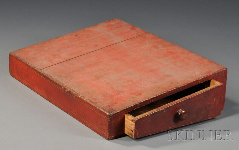 Appraisal: Shaker Red-painted Lap Desk probably New England th century slant-lid