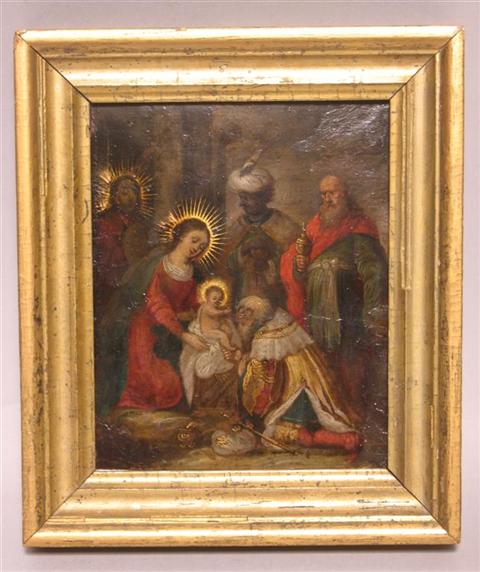 Appraisal: NORTHERN EUROPEAN THE HOLY FAMILY-ADORATION OF THE MAGI Painting on