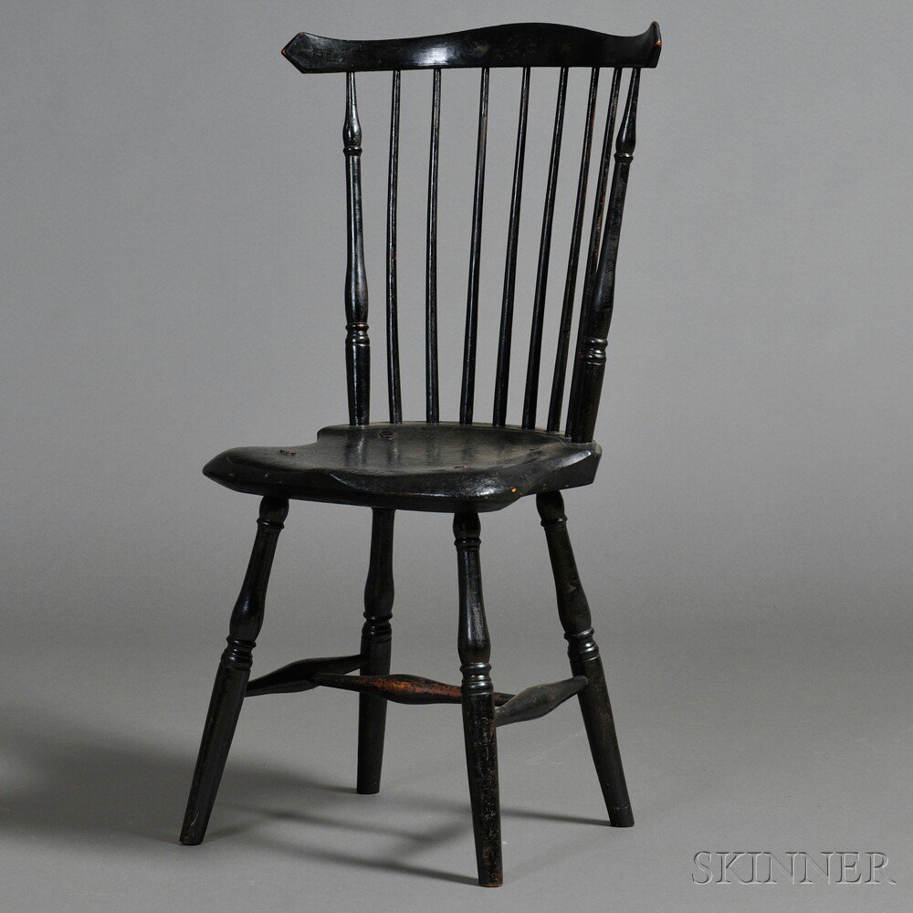 Appraisal: Black-painted Fan-back Windsor Chair New England late th century the