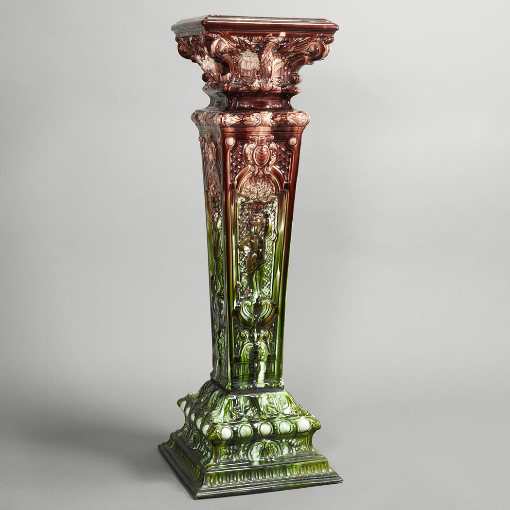 Appraisal: Late Victorian Majolica Pedestal The square top with a molded