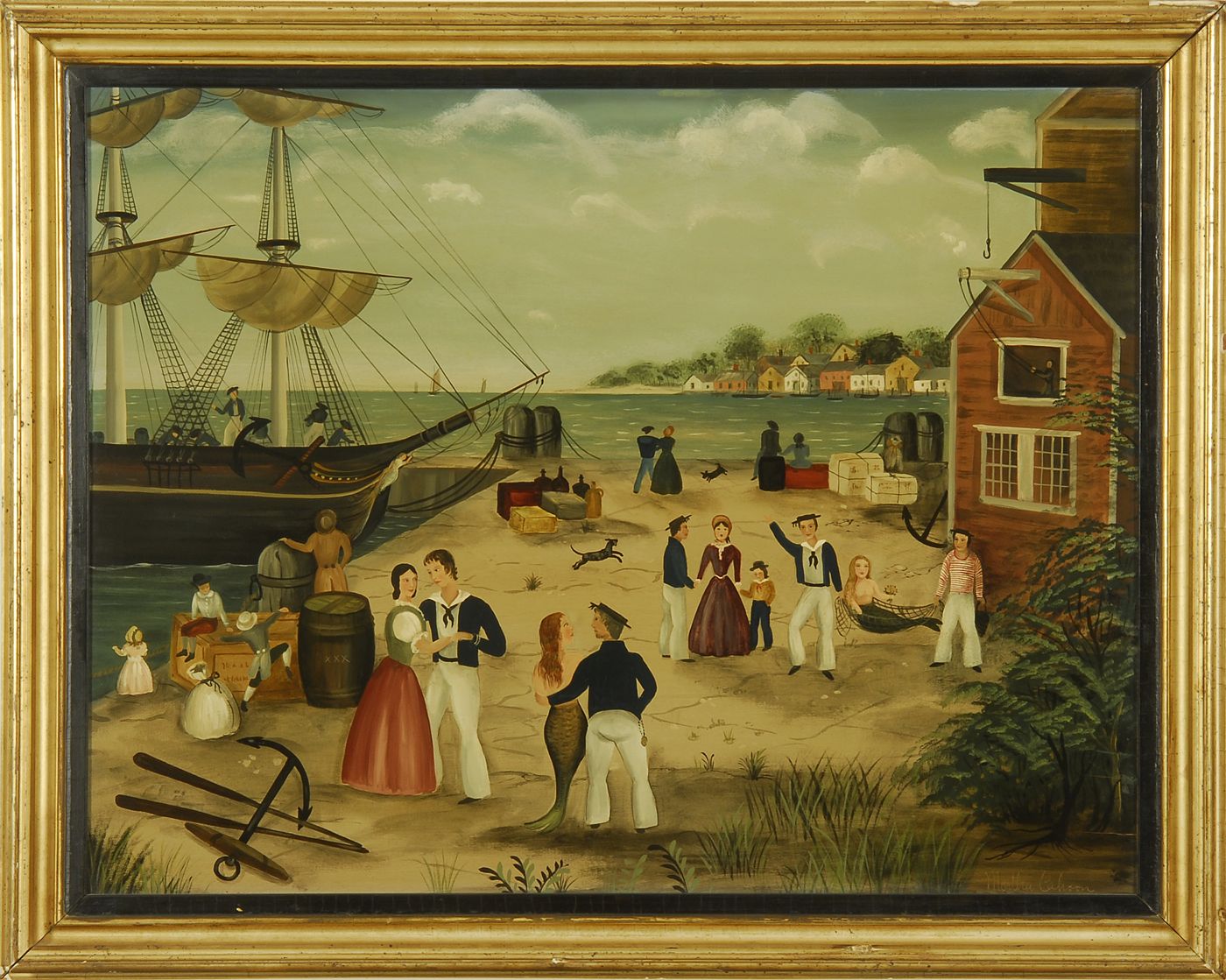 Appraisal: MARTHA CAHOONAmerican - Harbor Scene at Dockside depicting a full-rigged