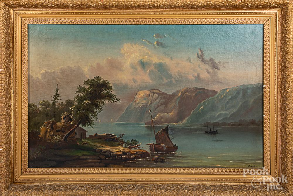 Appraisal: Oil on canvas river landscape late th c Oil on