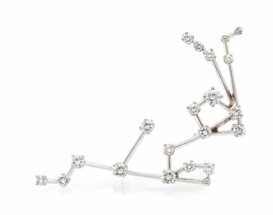 Appraisal: A White Gold and Diamond Aquarius Constellation Brooch A G