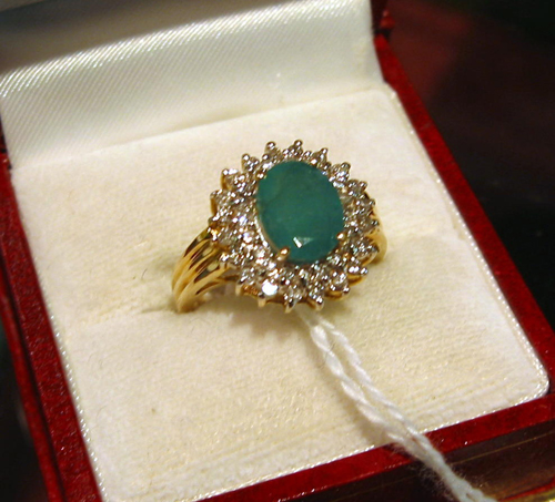 Appraisal: EMERALD DIAMOND AND FOURTEEN KARAT GOLD RING WITH APPRAISAL The