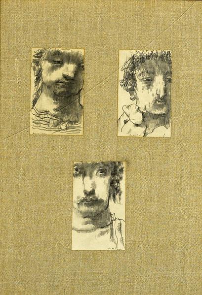 Appraisal: DAVID ARONSON American b Group of Three Heads graphite on