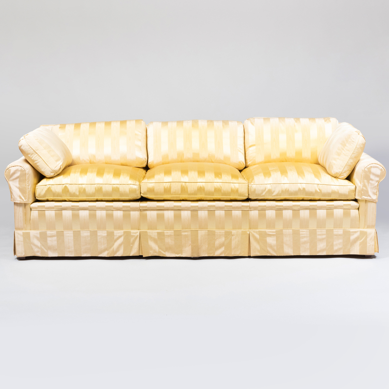 Appraisal: Yellow Silk Upholstered Three Seat Sofa in the Style of